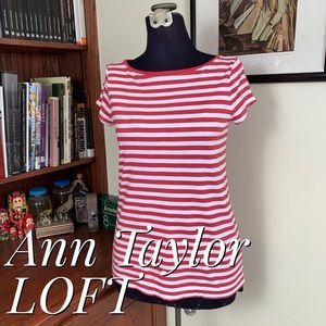LOFT | Red and White Striped Boatneck Tee